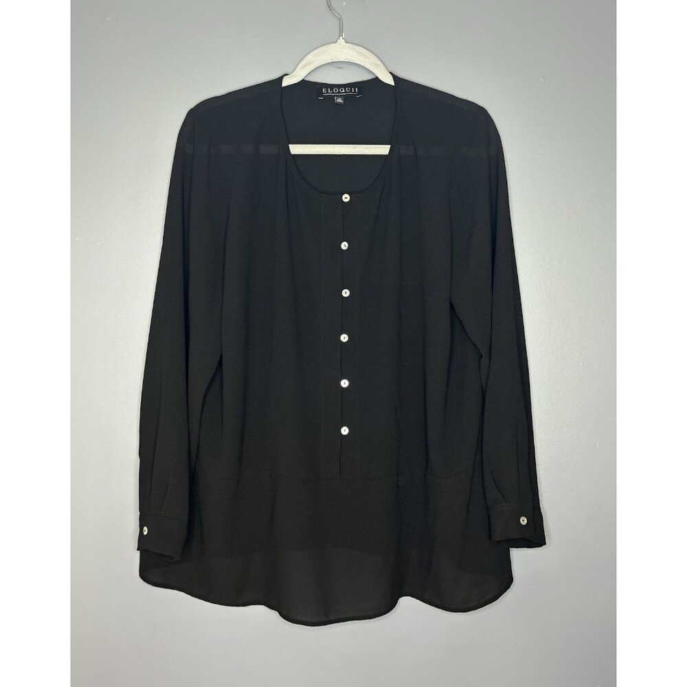 Eloquii Gorgeous Semi Sheer Top 14 Mother Of Pearl Button‎ Down Lagenlook Blouse